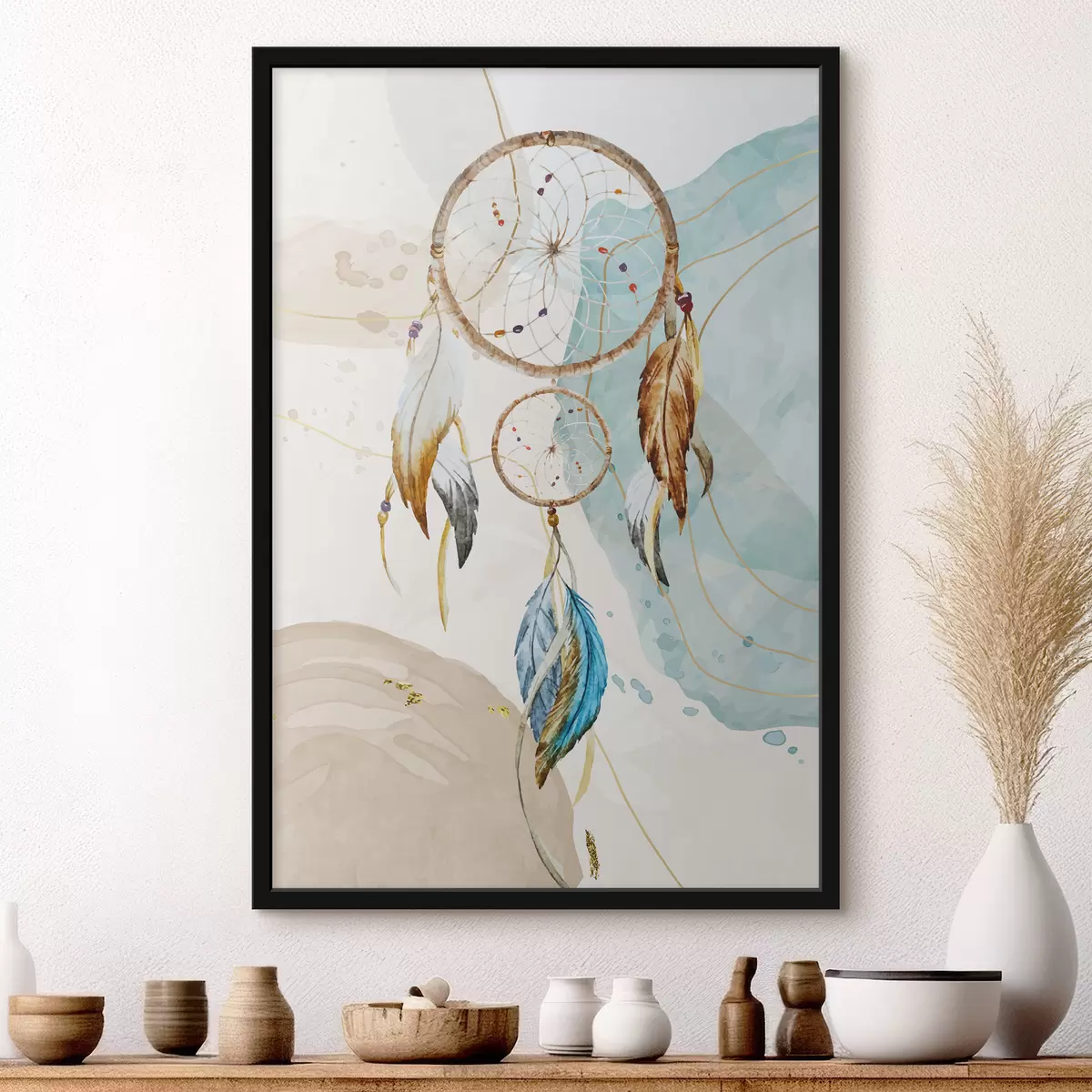 Poster Aquarell, Traumfänger, Federn, Pastell f38330