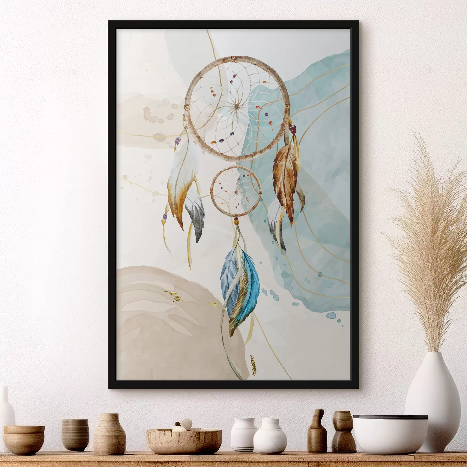 Fototapete Aquarell, Traumfänger, Federn, Pastell f38330