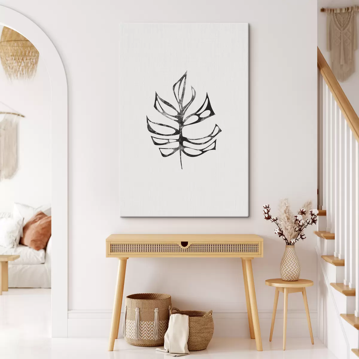 Wandbilder Dekoratives Blatt mit Schnitten und Löchern, tropisch, strukturierte schwarze Farbe, Minimalismus, floral s38342