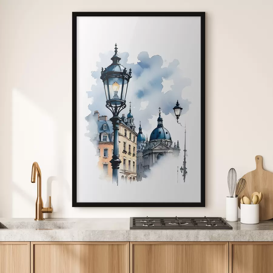 Fototapete Eine reich verzierte Straßenlaterne mit einem kuppelförmigen Gebäude an einem bewölkten Tag f38364