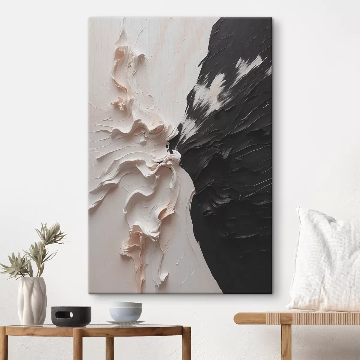 Wandbilder Abstraktes Ölgemälde in Weiß- und Schwarztönen s38300