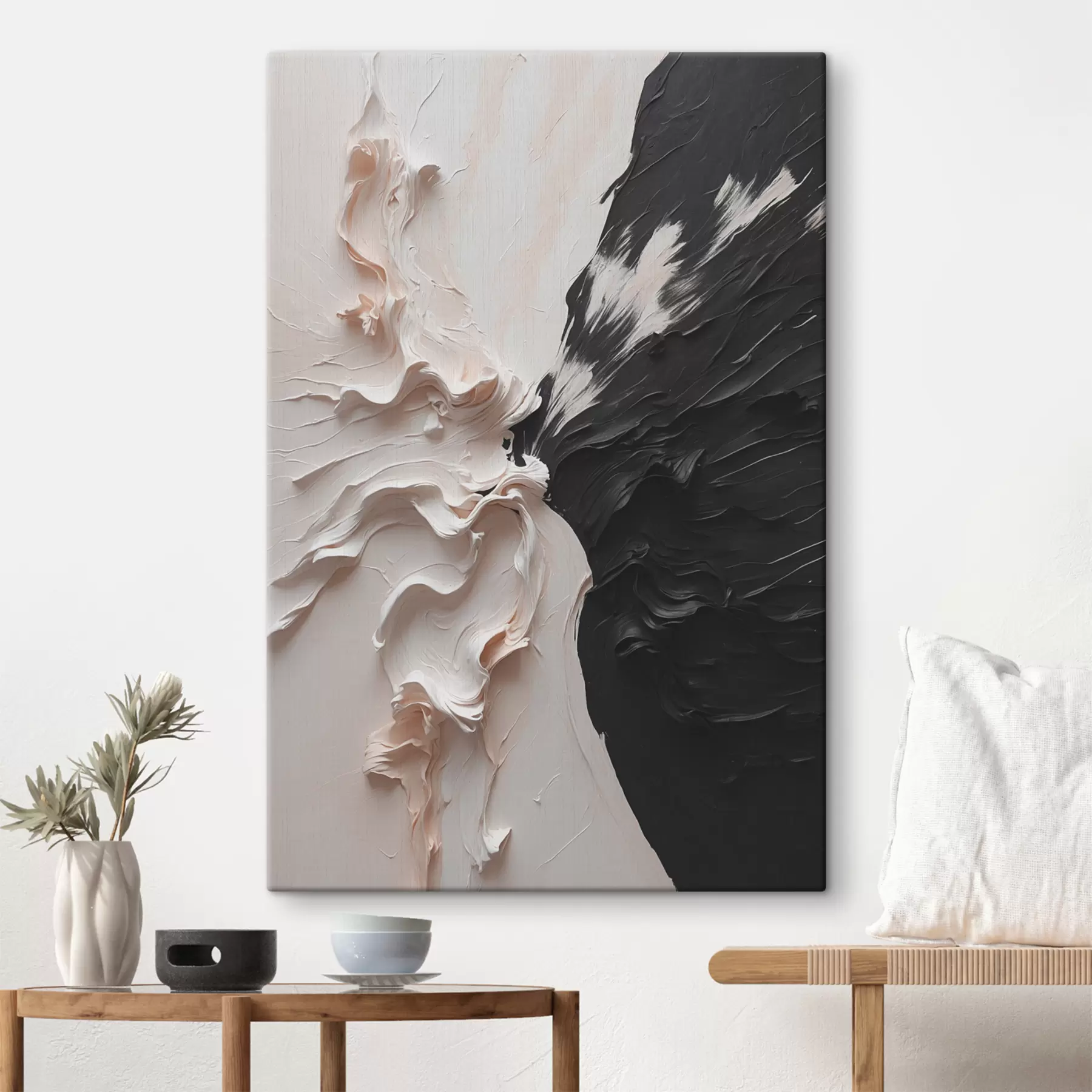 Fototapete Abstraktes Ölgemälde in Weiß- und Schwarztönen s38300