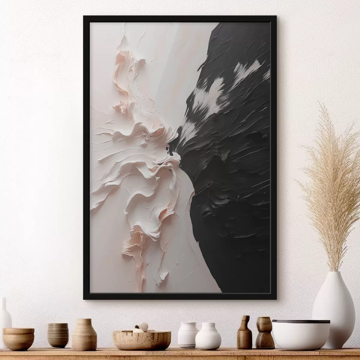 Poster Abstraktes Ölgemälde in Weiß- und Schwarztönen f38300