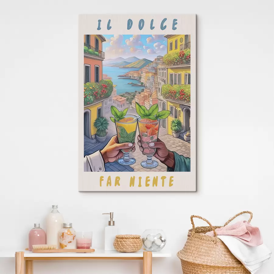 Wandbilder Italienische Stadt, Meeresküste, Cocktails, Berufung, Architektur, Sommer, Aquarell s38392