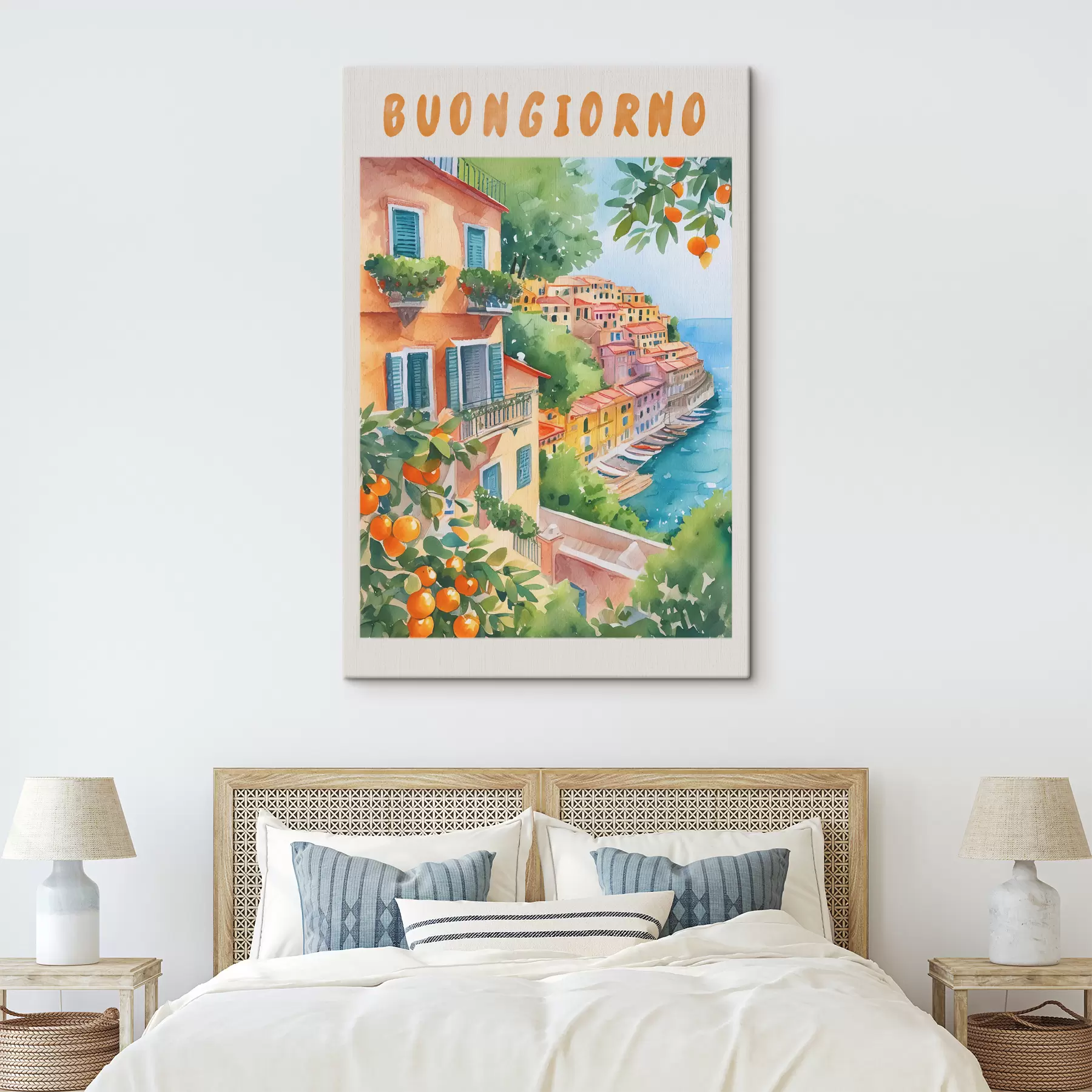 Wandbilder Italienische Stadtarchitektur, Amalfiküste, Sommer, Aquarell, Zitronenbaum s38393