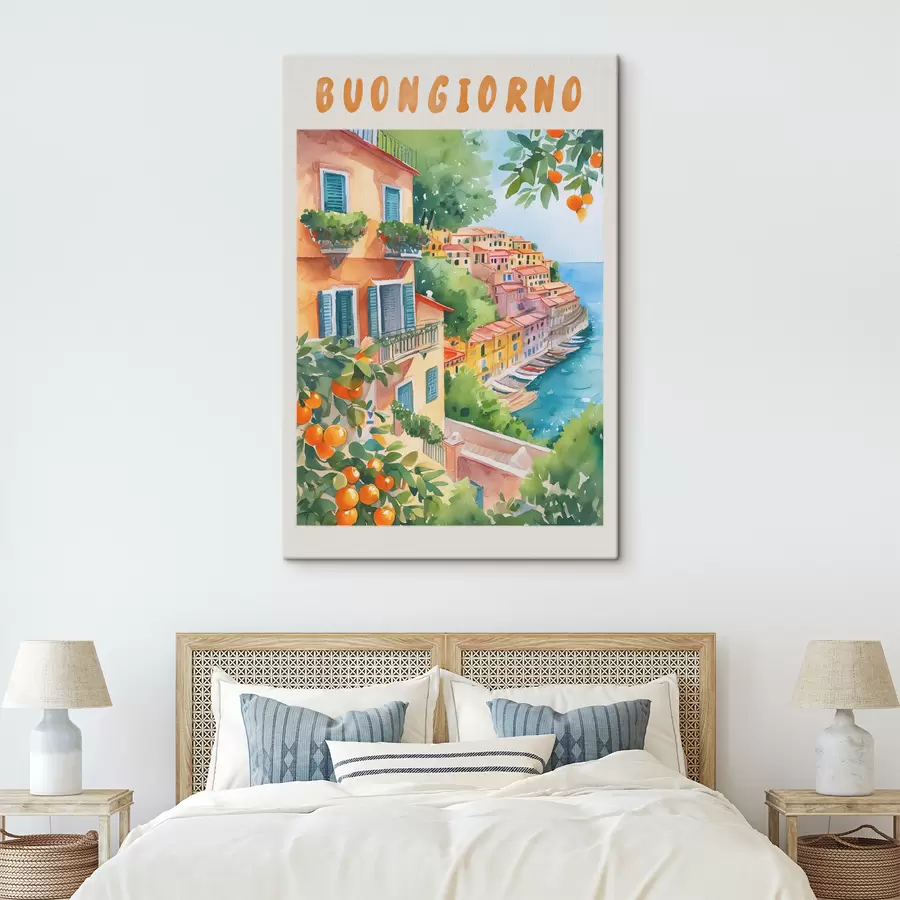 Wandbilder Italienische Stadtarchitektur, Amalfiküste, Sommer, Aquarell, Zitronenbaum s38393