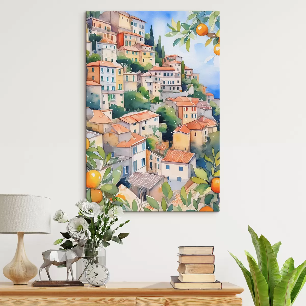 Wandbilder Mediterrane Architektur, Aquarell, Sommer, Orangen, Altstadt s38396