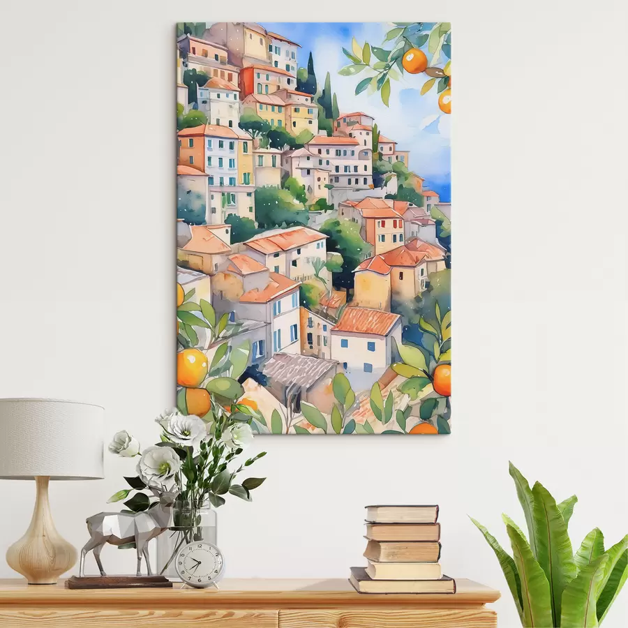 Wandbilder Mediterrane Architektur, Aquarell, Sommer, Orangen, Altstadt s38396