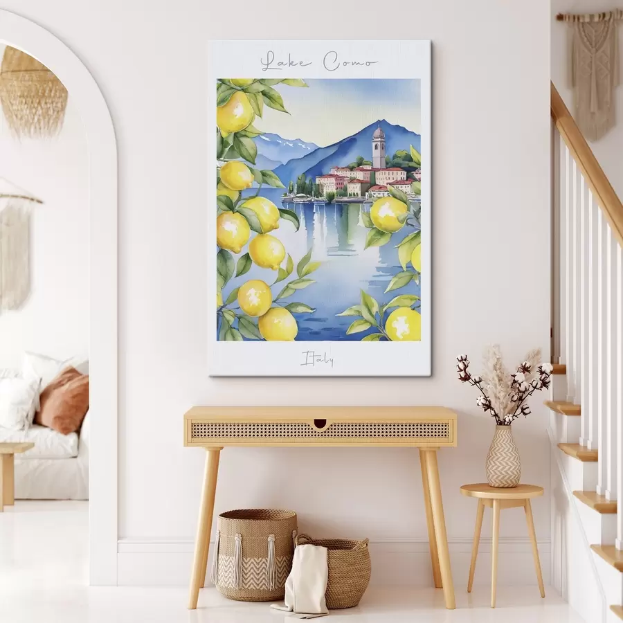 Wandbilder Comer See, Aquarell, Italien, Sommer, Berge, Zitronenbaum, Meer, Altstadt s38398