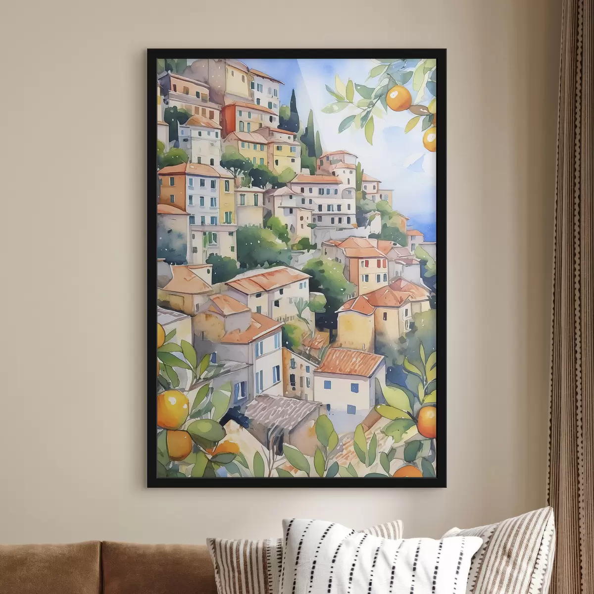 Poster Mediterrane Architektur, Aquarell, Sommer, Orangen, Altstadt f38396