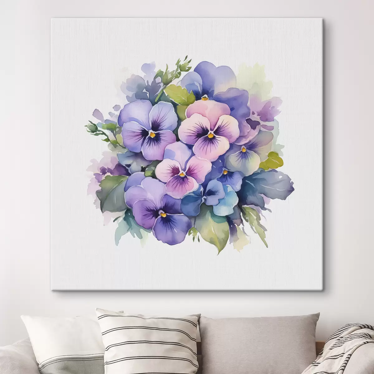Wandbilder Veilchen Aquarell Illustration, Blumenstrauß, Blumen, blau, lila, grün s38486