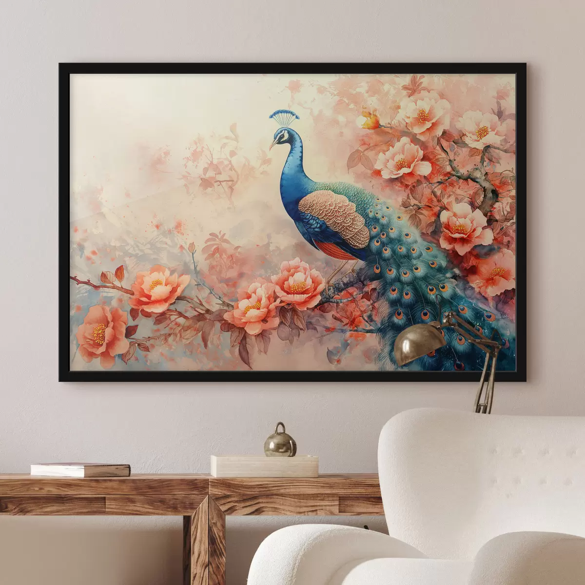 Poster Pfau in Blumen f38454