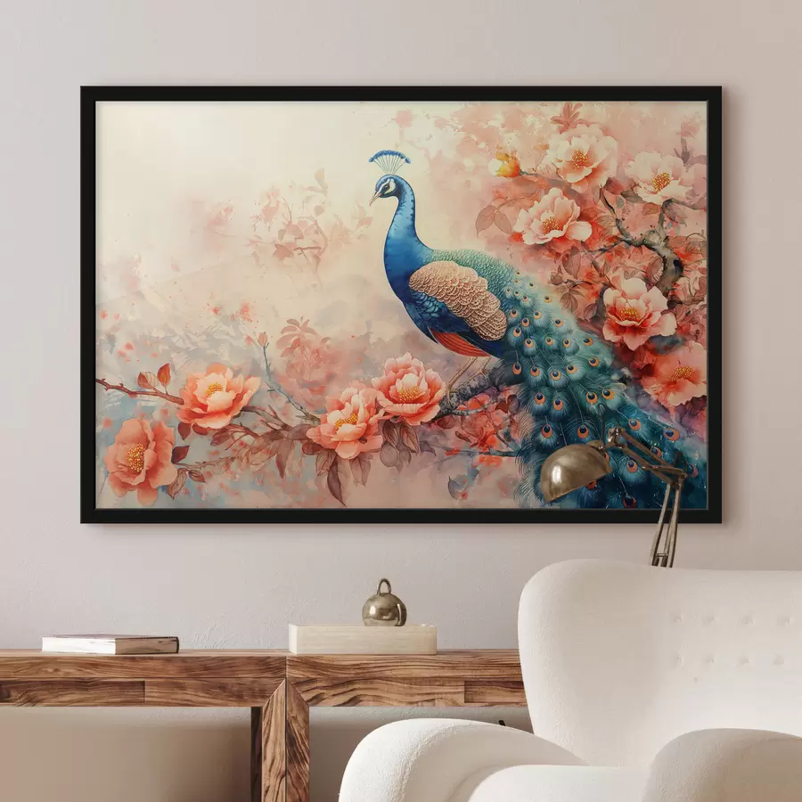 Fototapete Pfau in Blumen f38454
