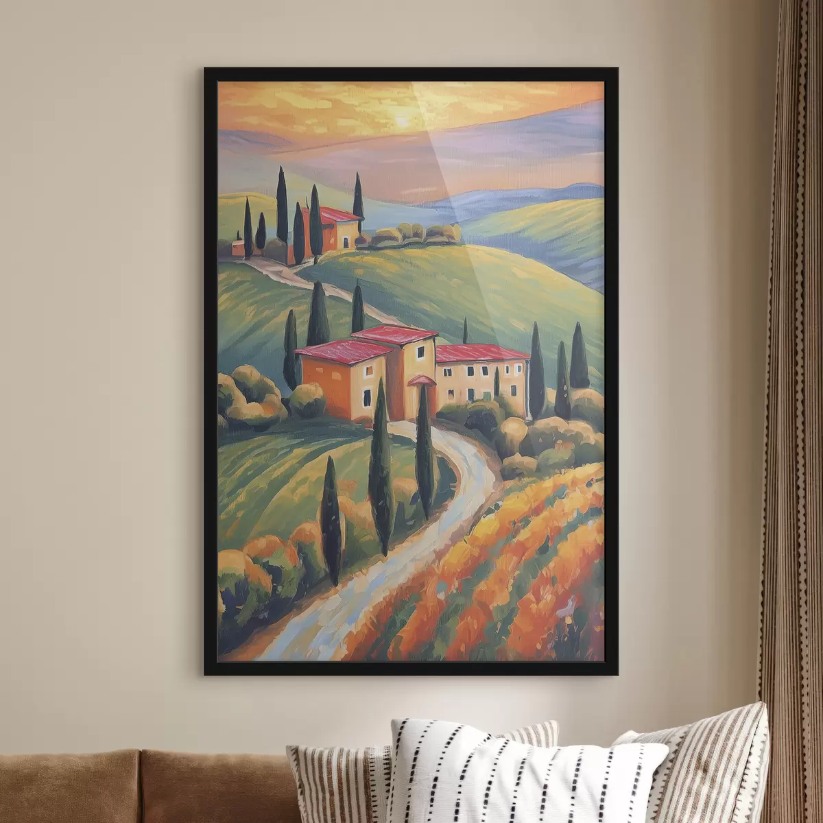 Poster Toskana Landschaften, Italien, Acrylkunst, alte Häuser, Felder, Sommer f38488