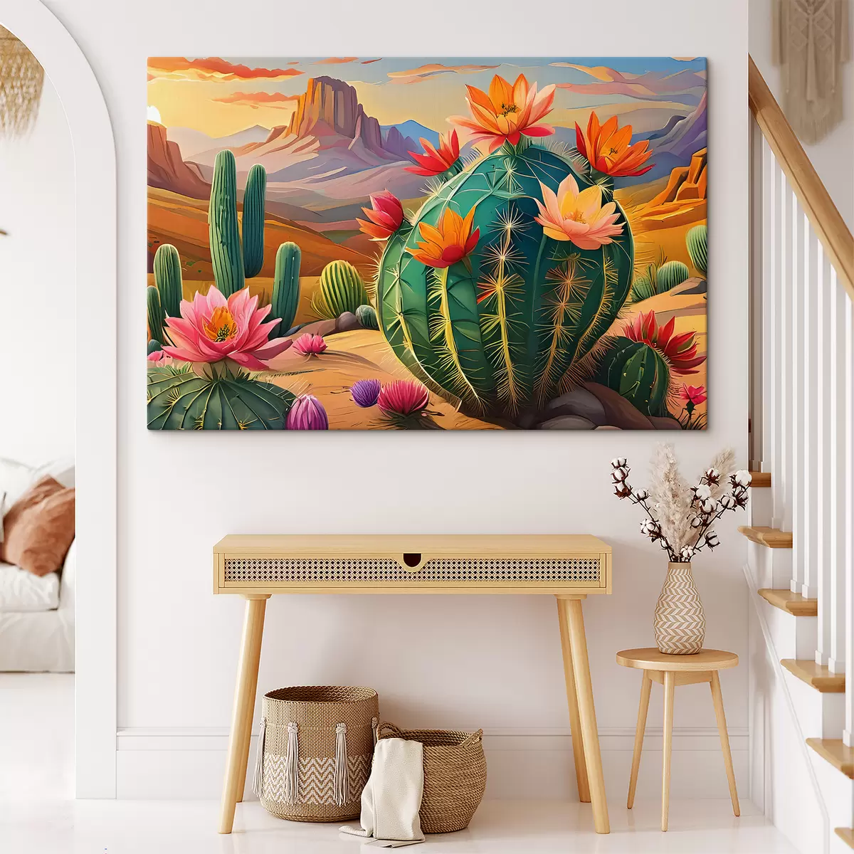 Wandbilder große Kakteen mit Blüten s38607