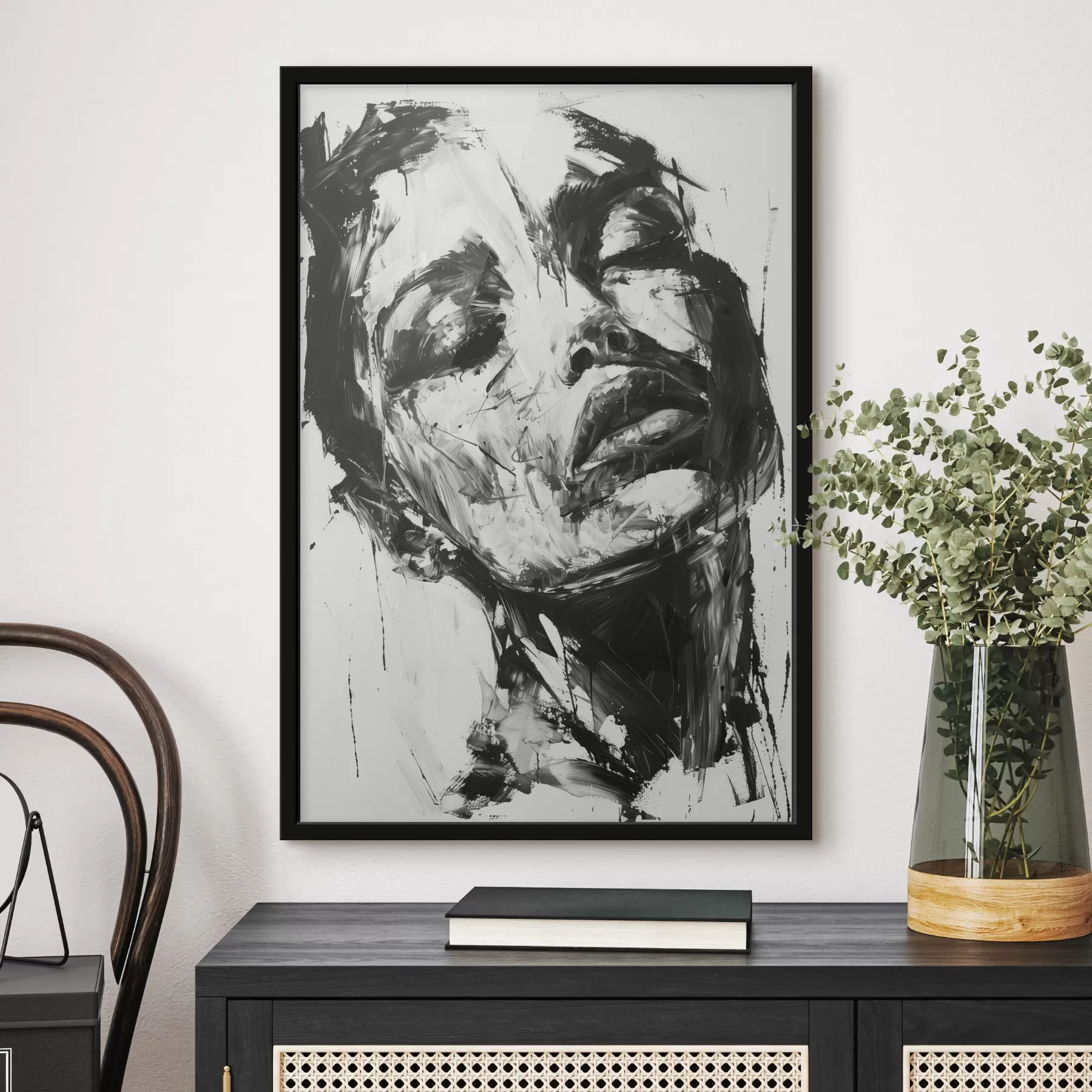 Fototapete Porträt einer Frau mit schwarzen Pinselstrichen f38641