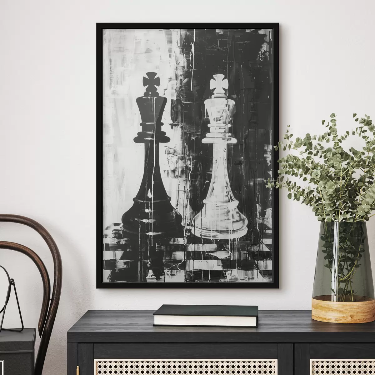 Poster Schachfigur in schwarz und weiß f38642