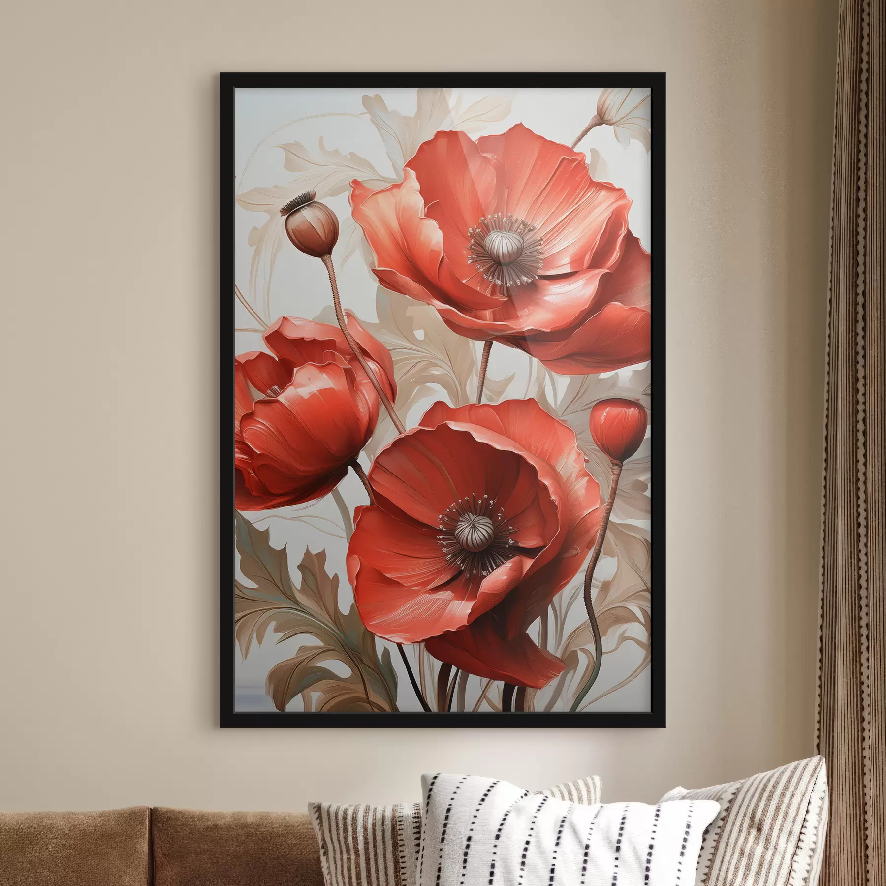 Fototapete Große rote Mohnblumen mit Ölfarben f38732