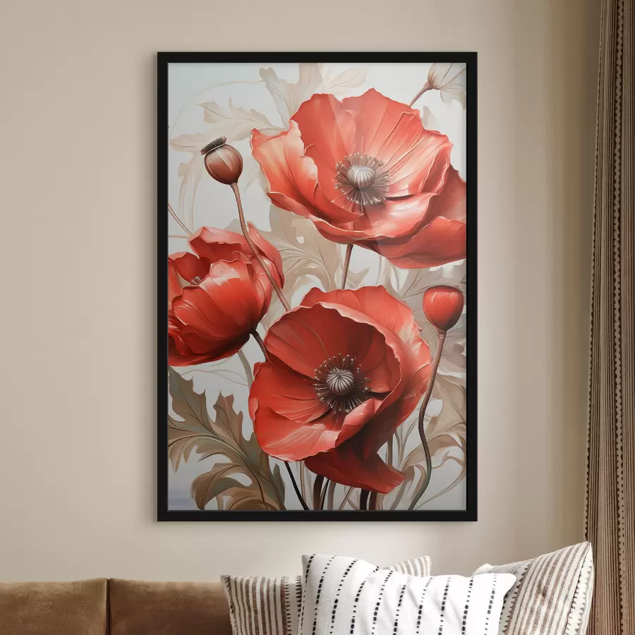 Fototapete Große rote Mohnblumen mit Ölfarben f38732