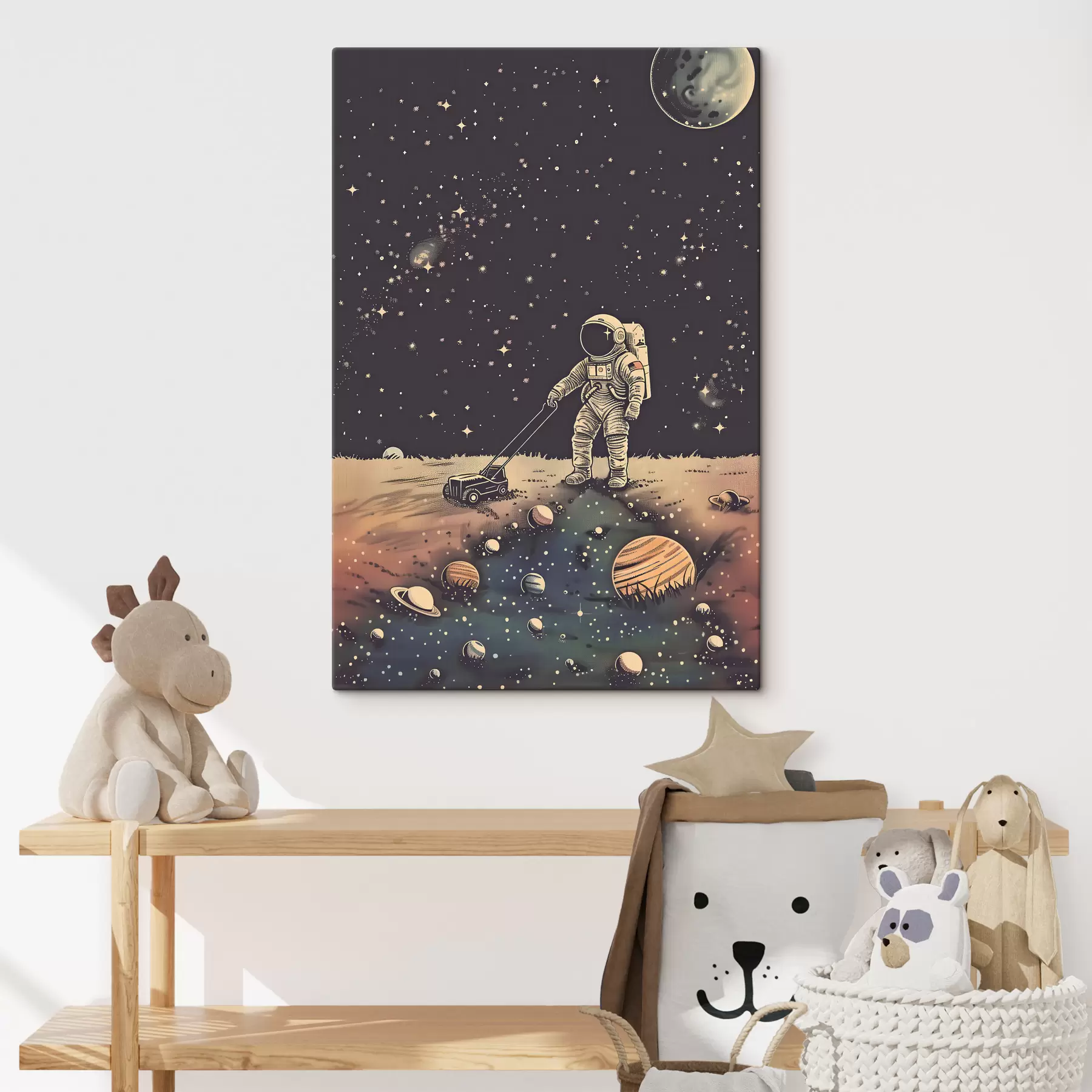 Wandbilder Astronaut mit Rasenmäher im Weltraum s38637