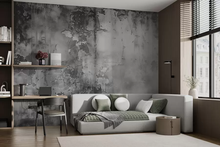 Fototapete Graue schäbige Wand und Rauch w00766