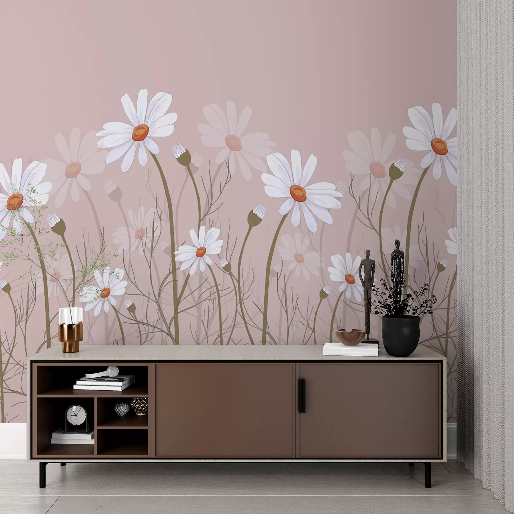 Fototapete große Gänseblümchen auf rosa Hintergrund w00802v1