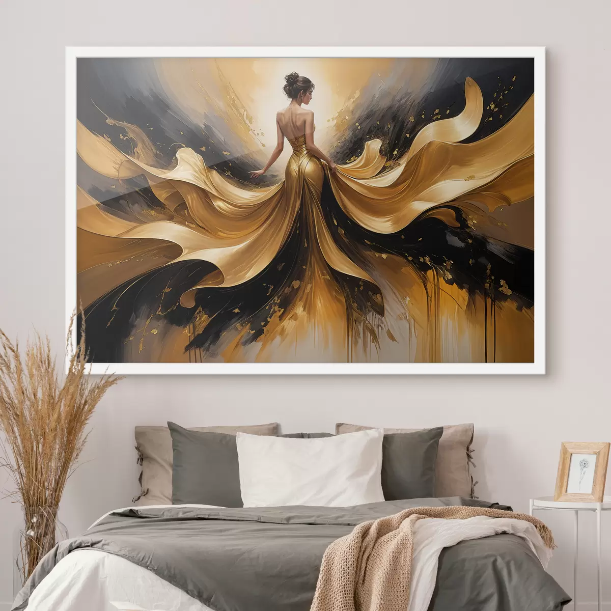 Poster Ein Strauß weißer Lilien in einer blau-weißen Keramikvase vor blauem Hintergrund Ölgemälde Stillleben f38820