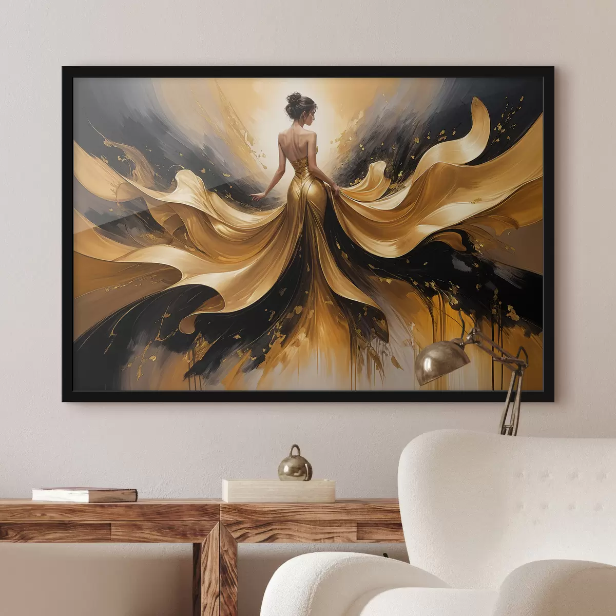 Poster Ein Strauß weißer Lilien in einer blau-weißen Keramikvase vor blauem Hintergrund Ölgemälde Stillleben f38820