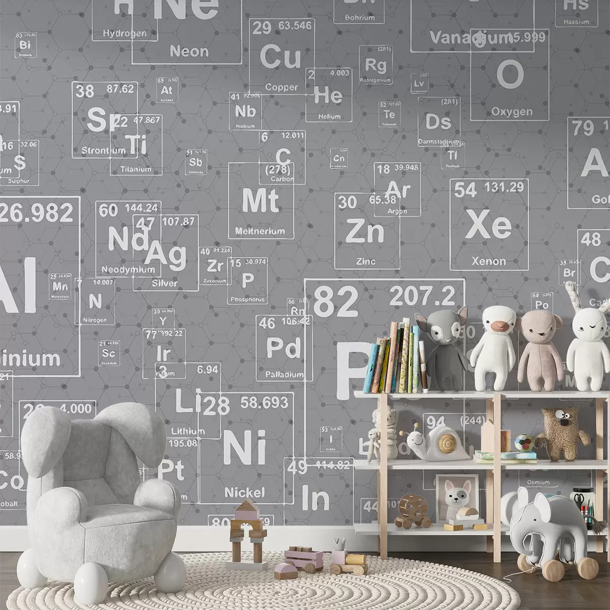 Fototapete Chemische Elemente auf grauem Hintergrund w00713