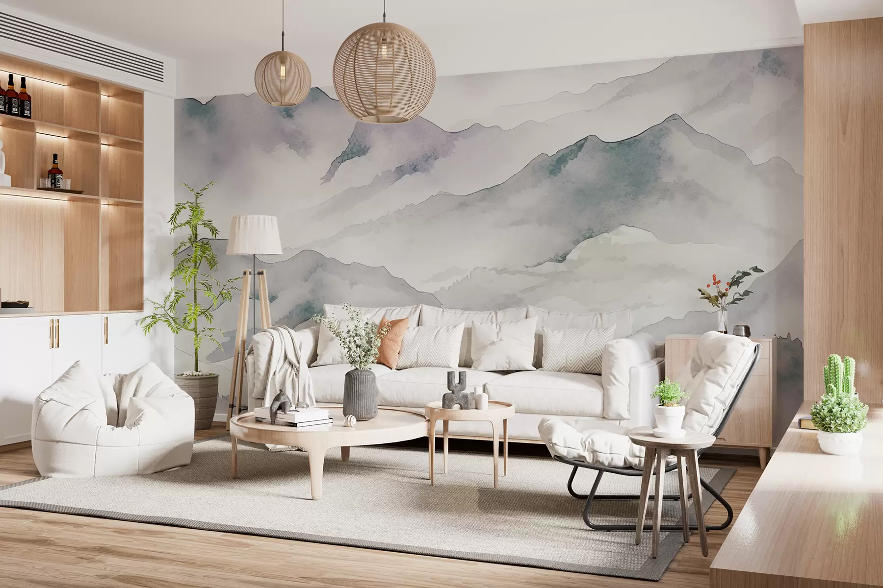 Fototapete Bergketten Aquarell, Landschaft, Landschaft, blau, grau, Sepia Farbe w00840v1