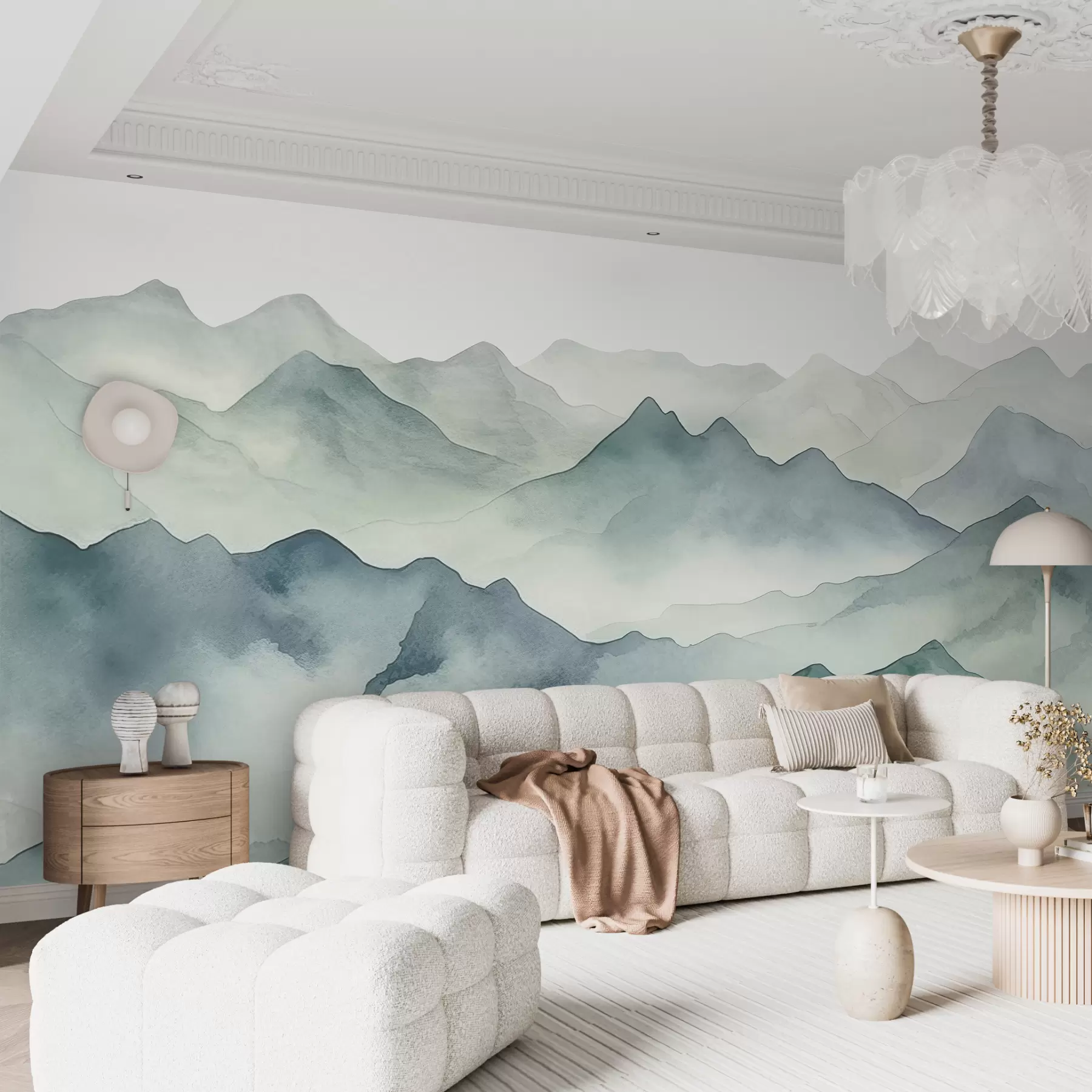 Fototapete Berggipfel und Pässe, Aquarell, Landschaft, Landschaft, blaue, graue Farbe w00841