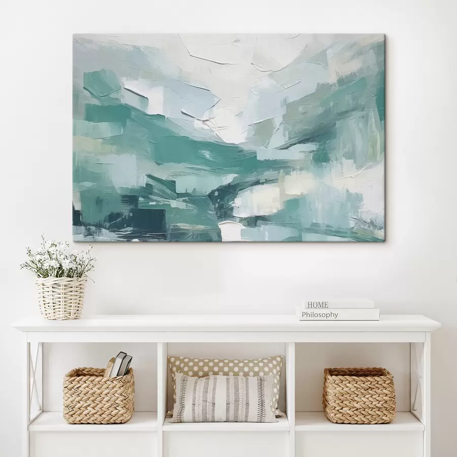 Wandbilder Abstraktion aus großen blauen und weißen Strichen, Nachahmung der Ölmalerei, Minimalismus s38915