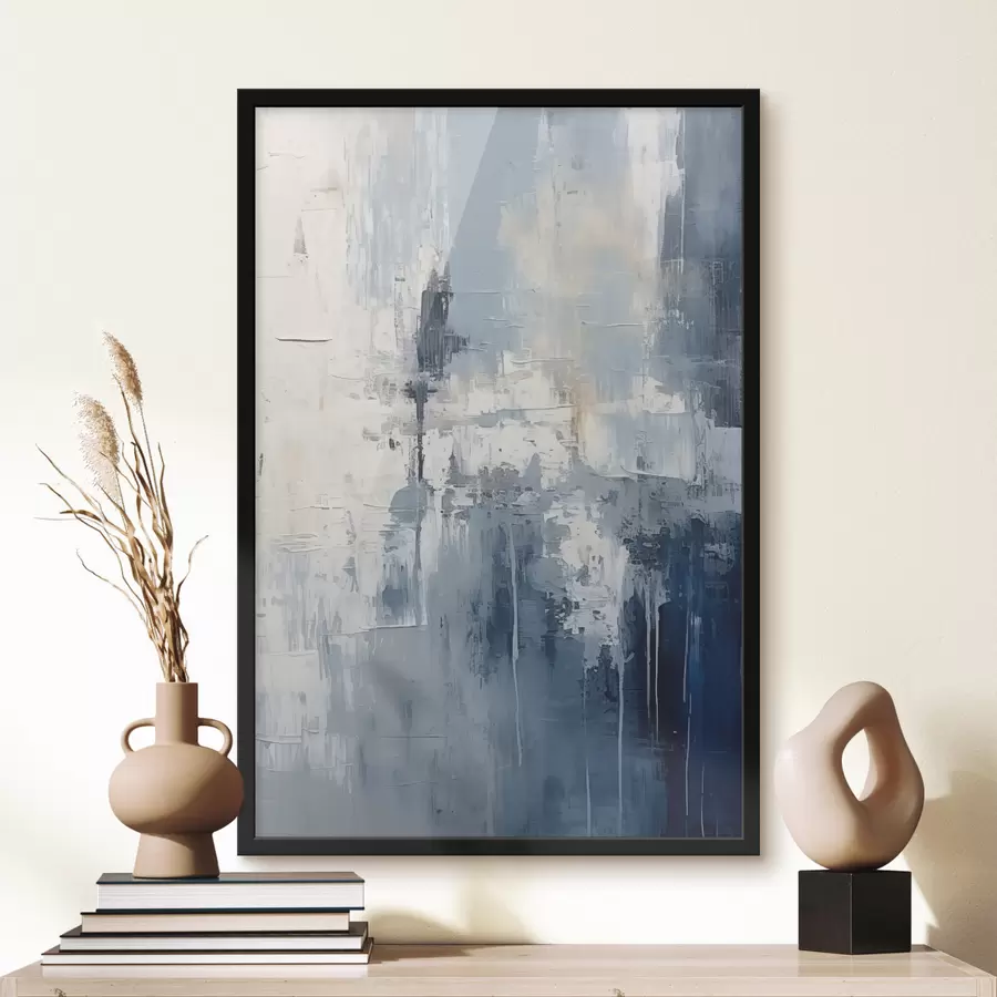 Fototapete Abstraktes minimalistisches Ölgemälde, gerieben, geometrisch, Flecken, blaue und weiße Farbe f38906