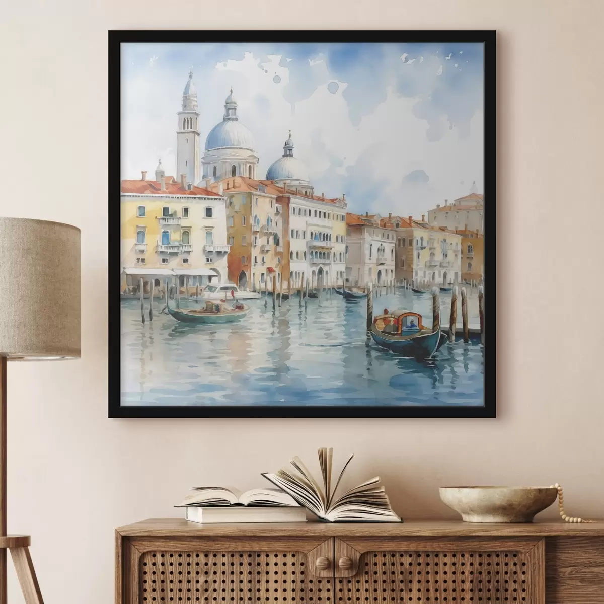 Poster Aquarell Venedig Landschaft, Bucht, Fluss, Architektur, Landschaft, Boote, Gondel f38908