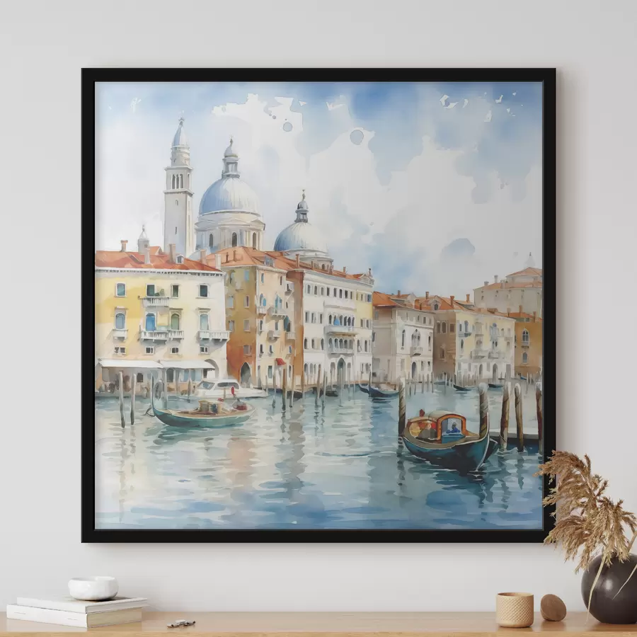 Wandbilder Aquarell Venedig Landschaft, Bucht, Fluss, Architektur, Landschaft, Boote, Gondel f38908
