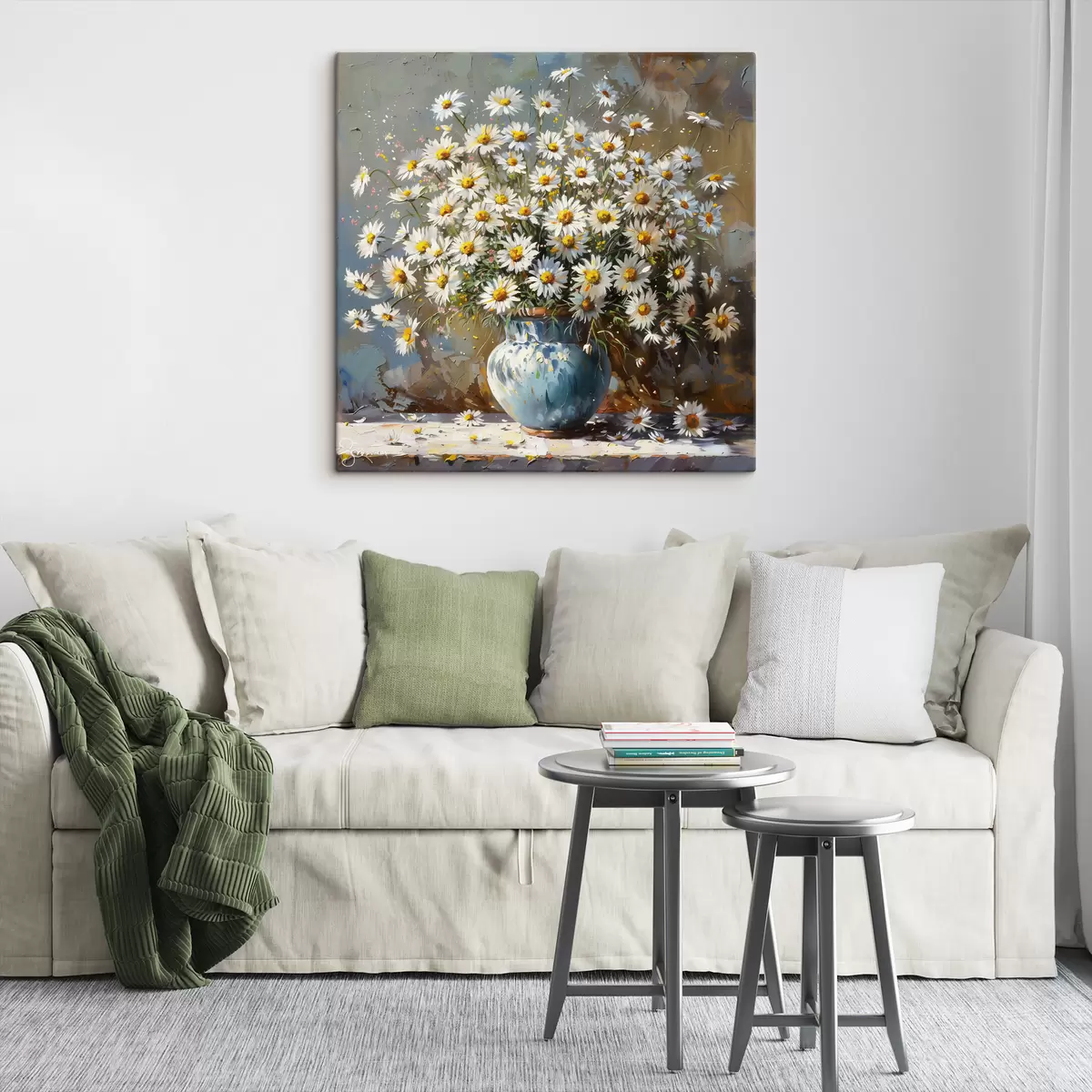 Wandbilder Vase mit Gänseblümchen auf dem Tisch s38707