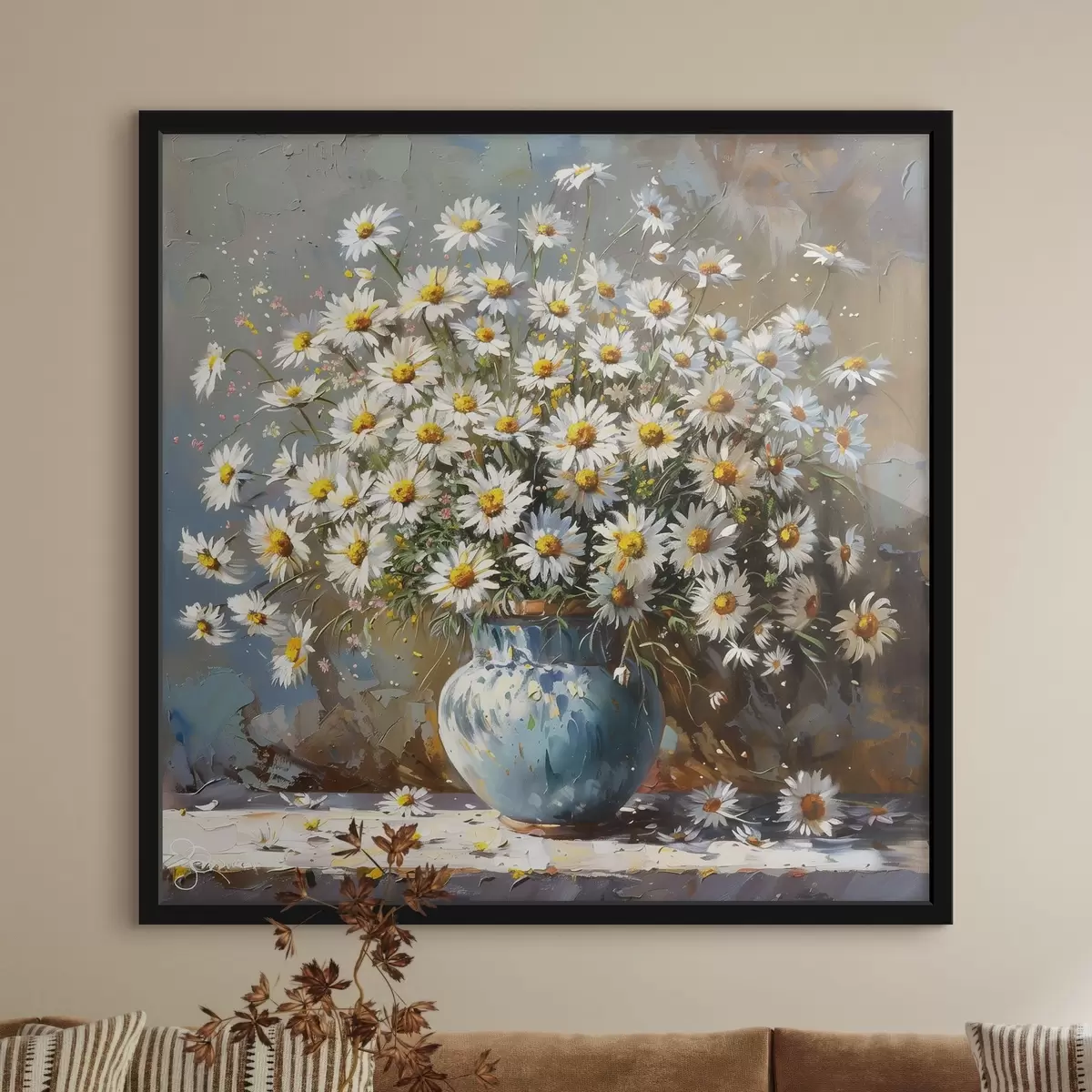 Poster Eine Vase mit Gänseblümchen auf dem Tisch f38707