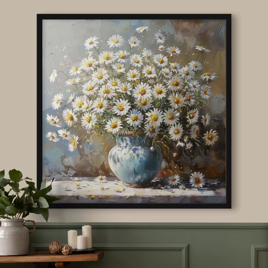 Fototapete Eine Vase mit Gänseblümchen auf dem Tisch f38707