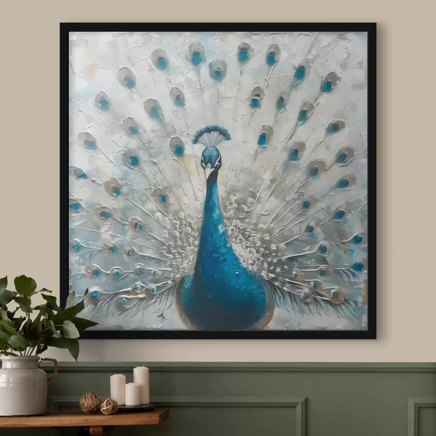 Fototapete Blauer Pfau mit Federn bedruckter Textur f38931