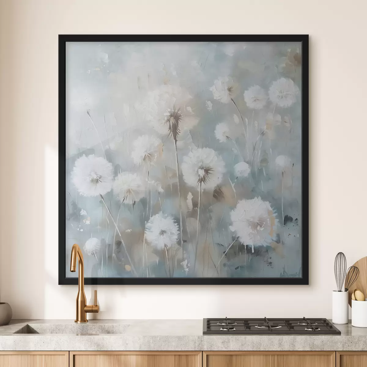 Poster Feld mit Löwenzahnpflanzen und Blumen, gedruckte Textur f38932