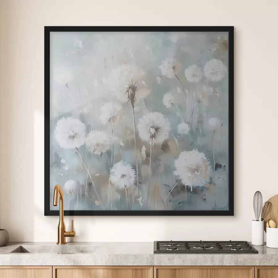 Fototapete Feld mit Löwenzahnpflanzen und Blumen, gedruckte Textur f38932