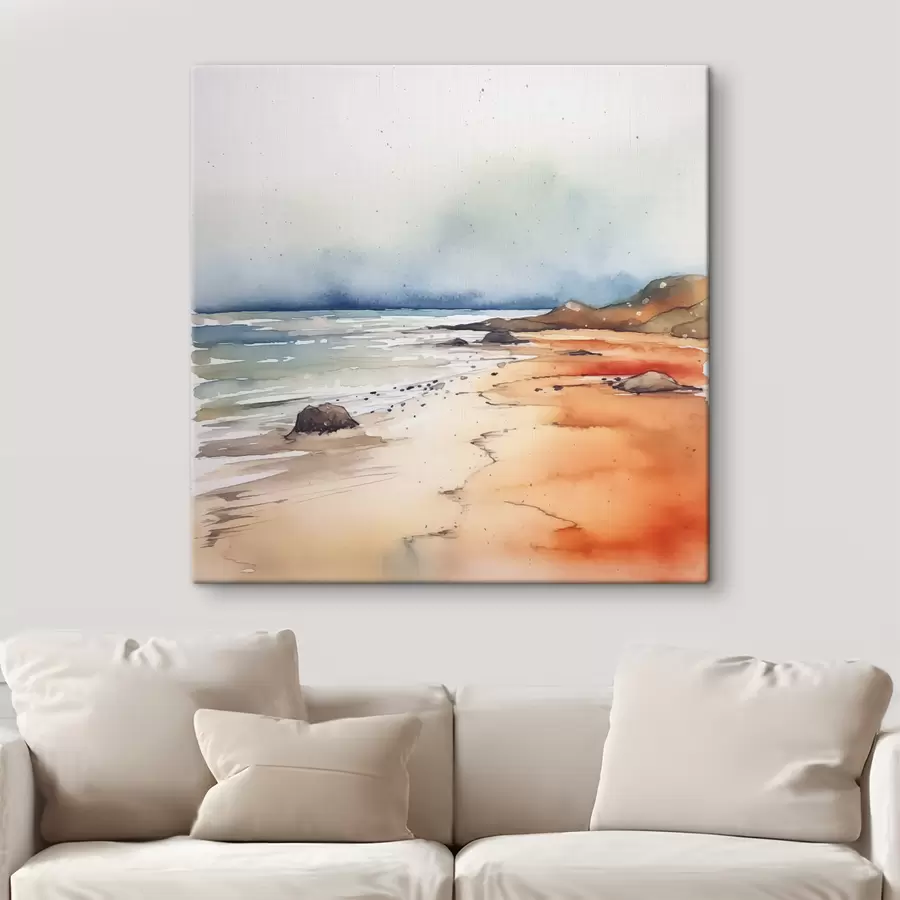 Wandbilder Meer und Strand, Regen, Aquarell, Spritzer, Landschaft, Landschaft, blau, orange Farbe s38936