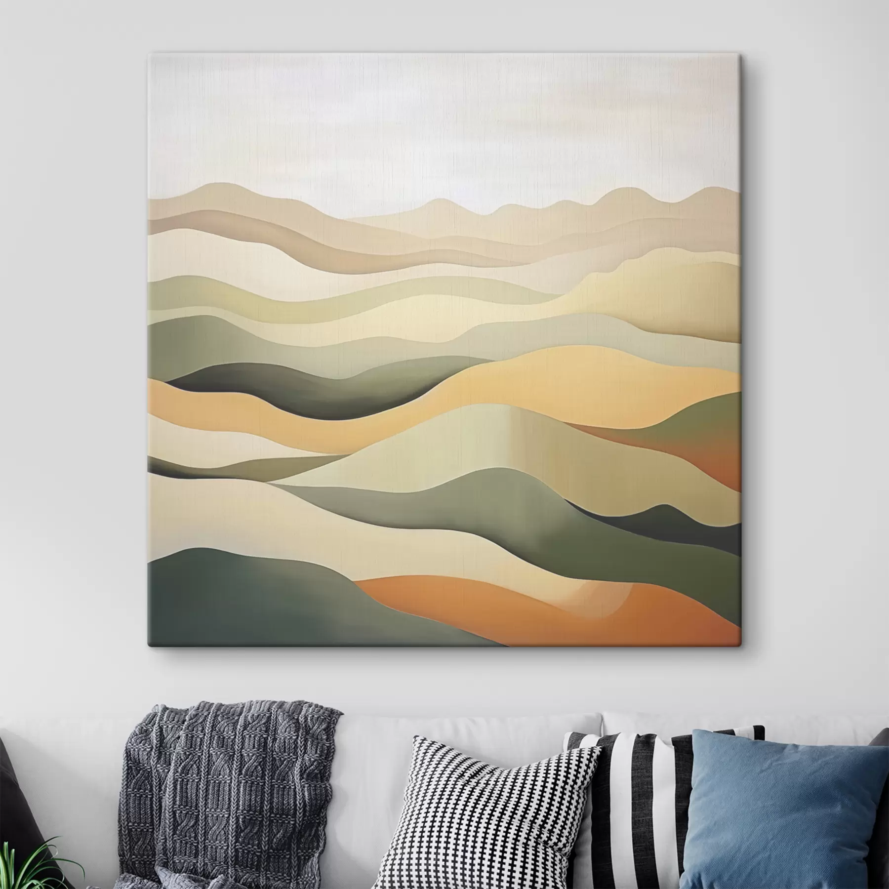 Fototapete Hügel, abstrakte Landschaft, Gouache, Grün, Ocker, Sepia, Grau s38952