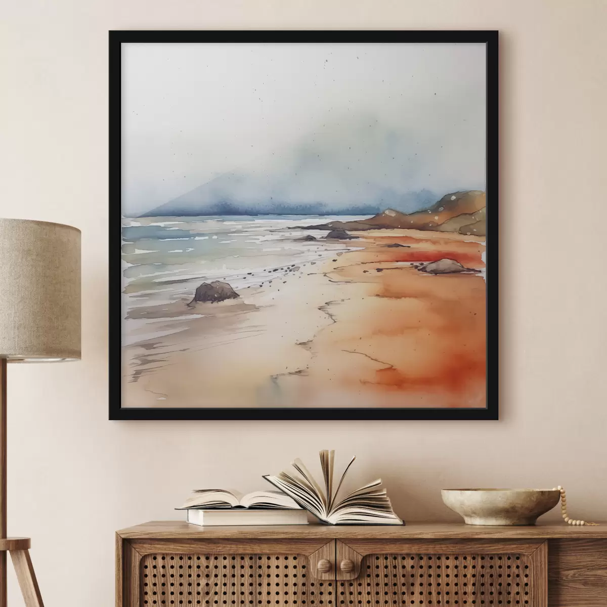 Poster Meer und Strand, regen, Aquarell, Flecken, Landschaft, Landschaft, blau, orange Farbe f38936