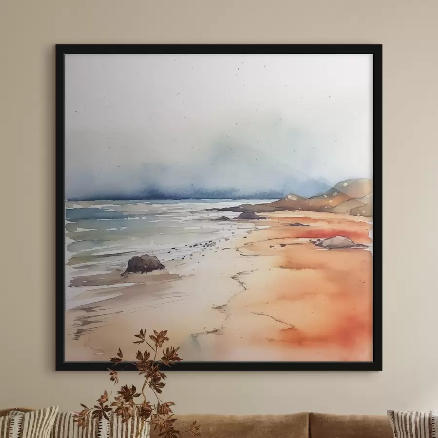 Wandbilder Meer und Strand, regen, Aquarell, Flecken, Landschaft, Landschaft, blau, orange Farbe f38936
