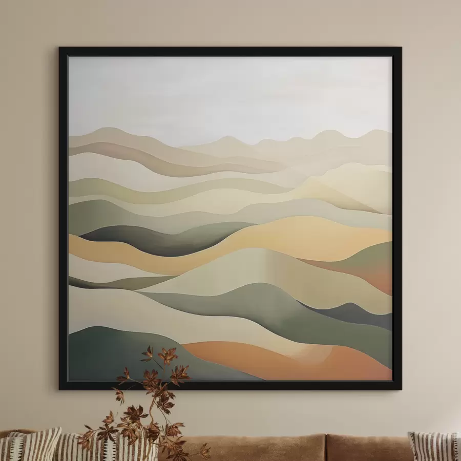 Fototapete Hügel, abstrakte Landschaft, Gouache, grün, ocker, sepia, grau f38952