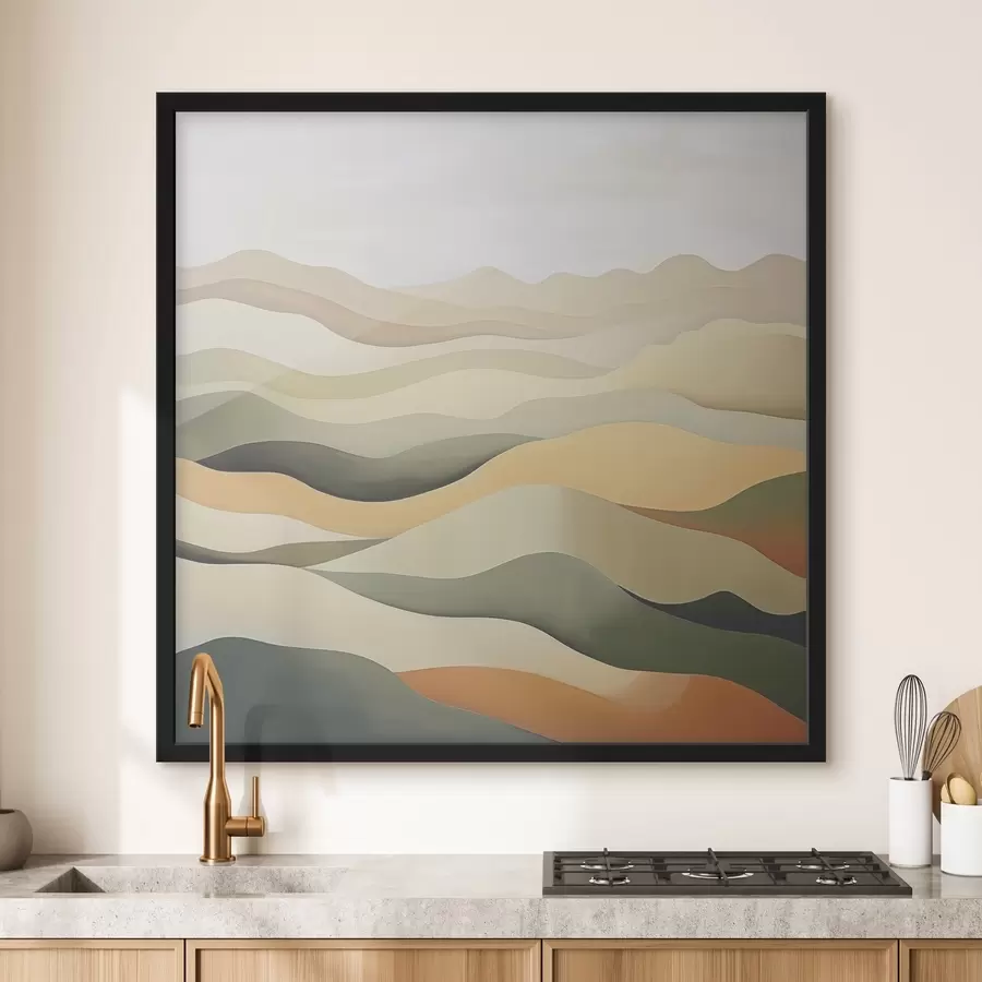 Fototapete Hügel, abstrakte Landschaft, Gouache, grün, ocker, sepia, grau f38952