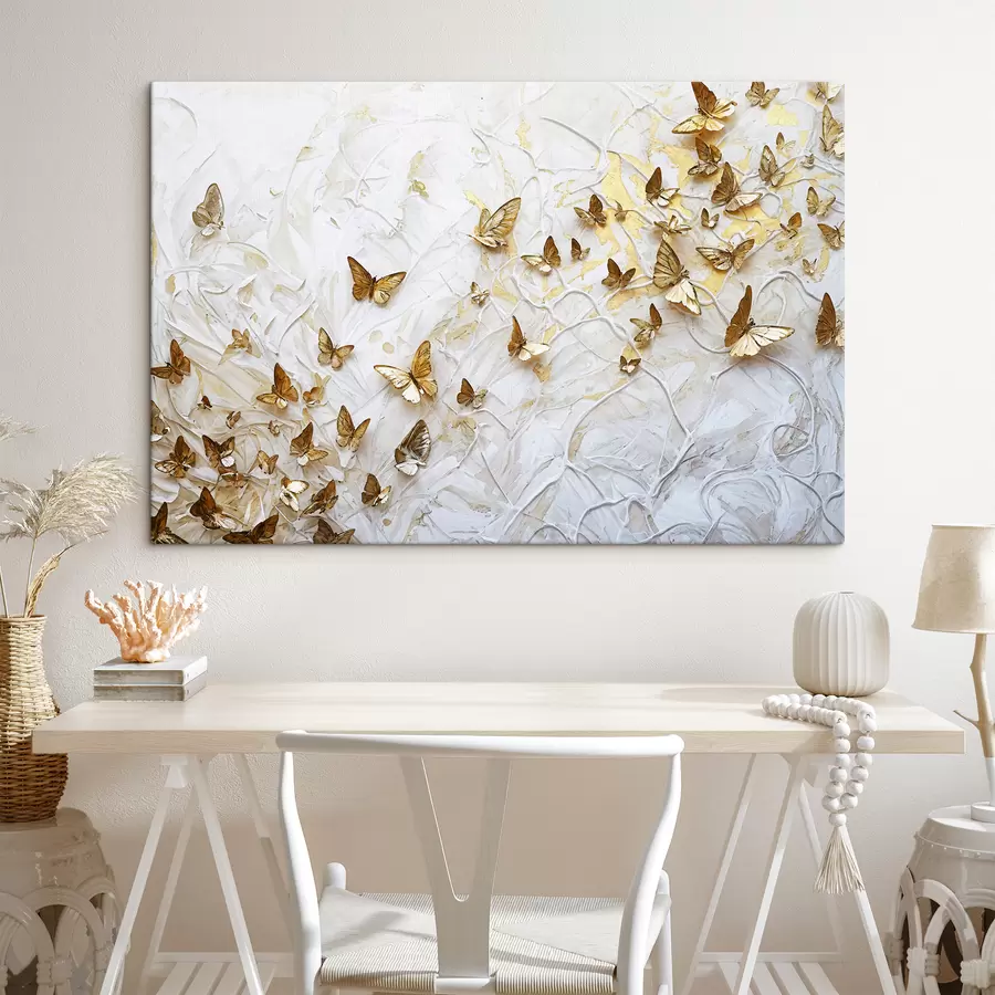 Fototapete Eine große Gruppe Schmetterlinge auf weißem Hintergrund, die ein schönes und kompliziertes Muster bilden s38970