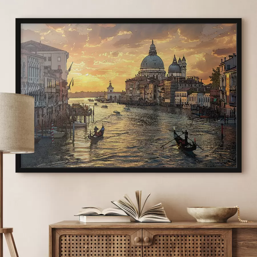 Fototapete Ein malerisches Gemälde des Canale Grande in Venedig, Italien bei Sonnenuntergang. f38963