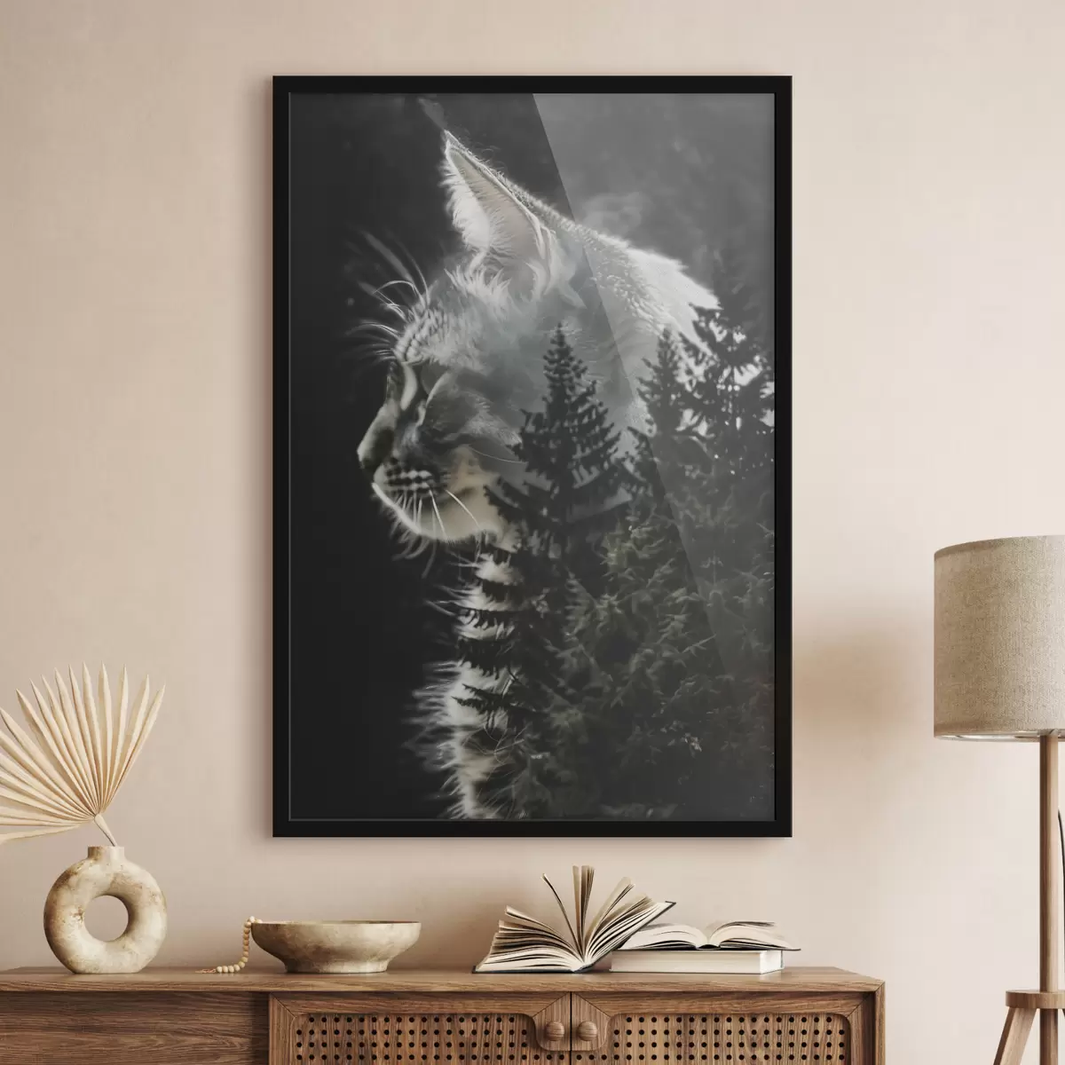 Poster Katze mit Weihnachtsbäumen f39028